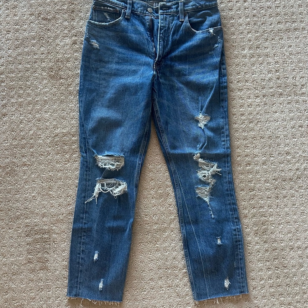 Abercrombie & Fitch Distressed Straight Leg Blue Jeans